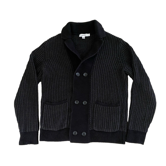Calvin Klein Men Chunky Shawl double breasted Cardigan Grandpa Fisherman Preppy - Picture 1 of 8